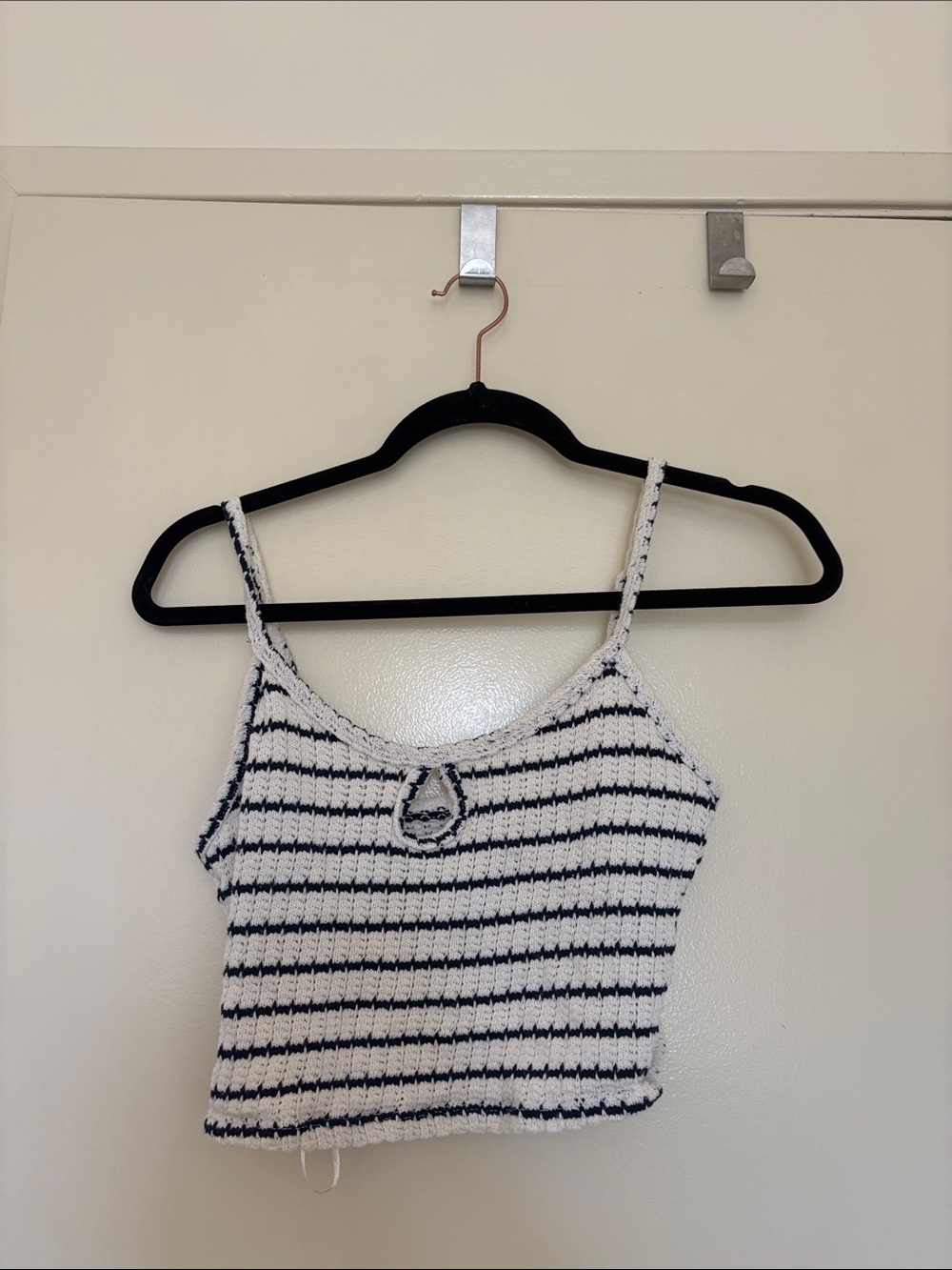Pink Rose Striped Knit Cropped Camisole - White & Black